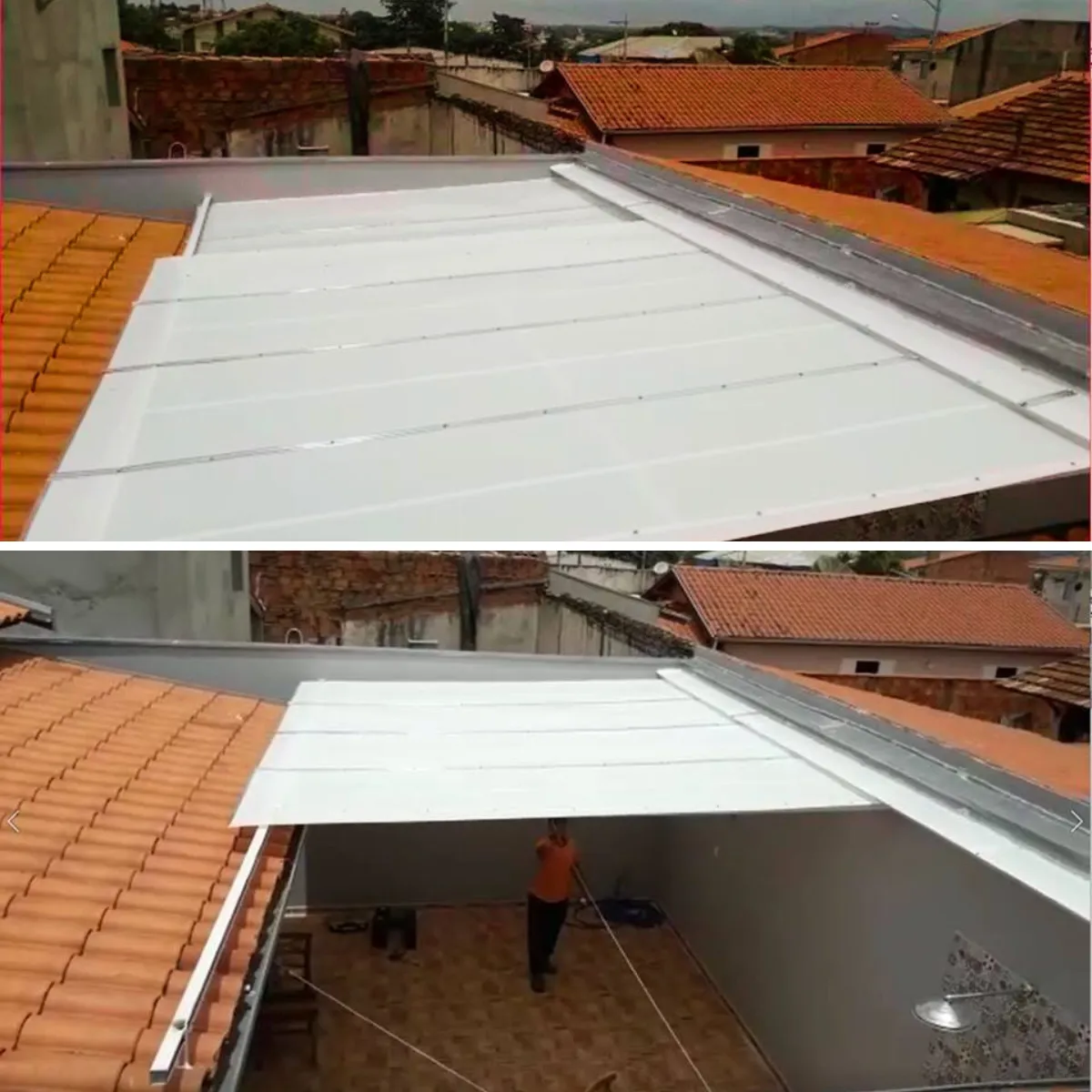 Cobertura Retrátil Policarbonato/Telha/Vidro em Diadema SP — Instalação em área gourmet com churrasqueira